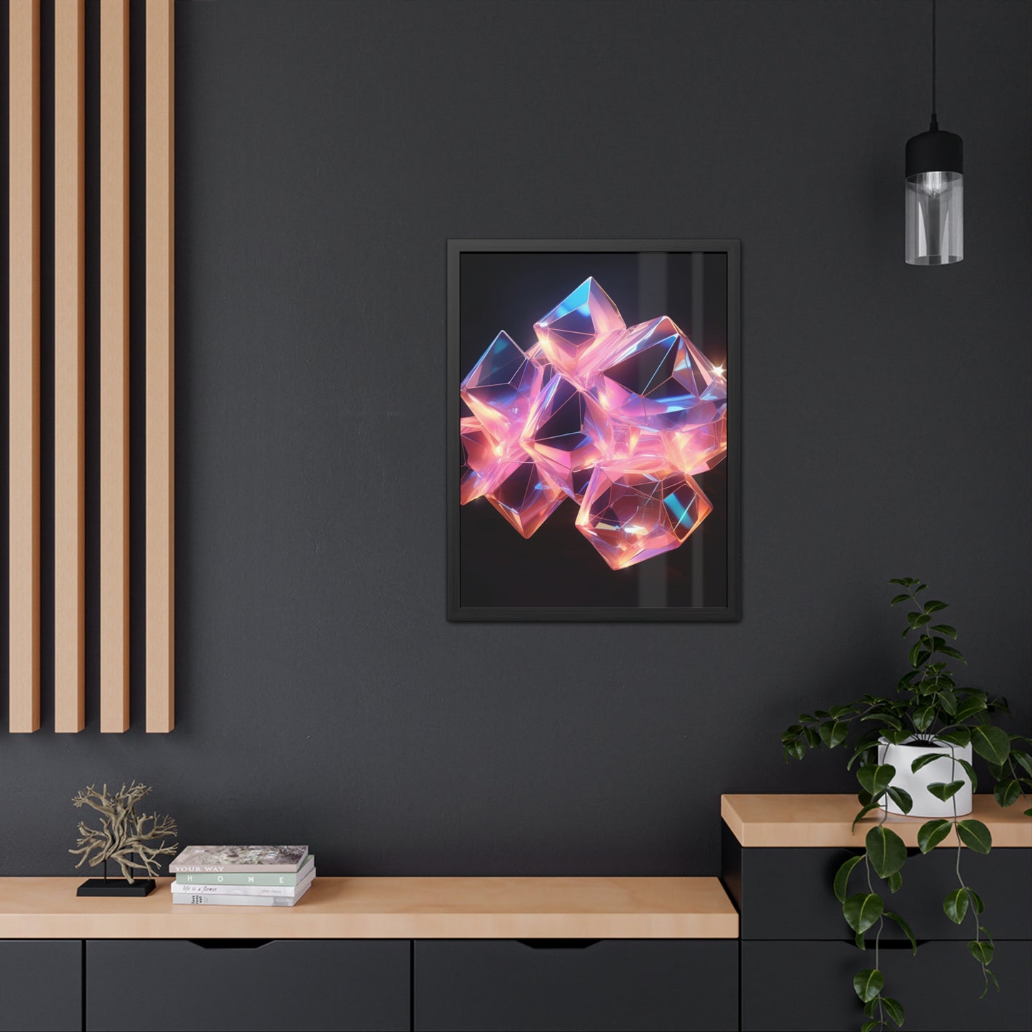 Neon Encased Diamonds Semi Glossy - Framed Poster Art