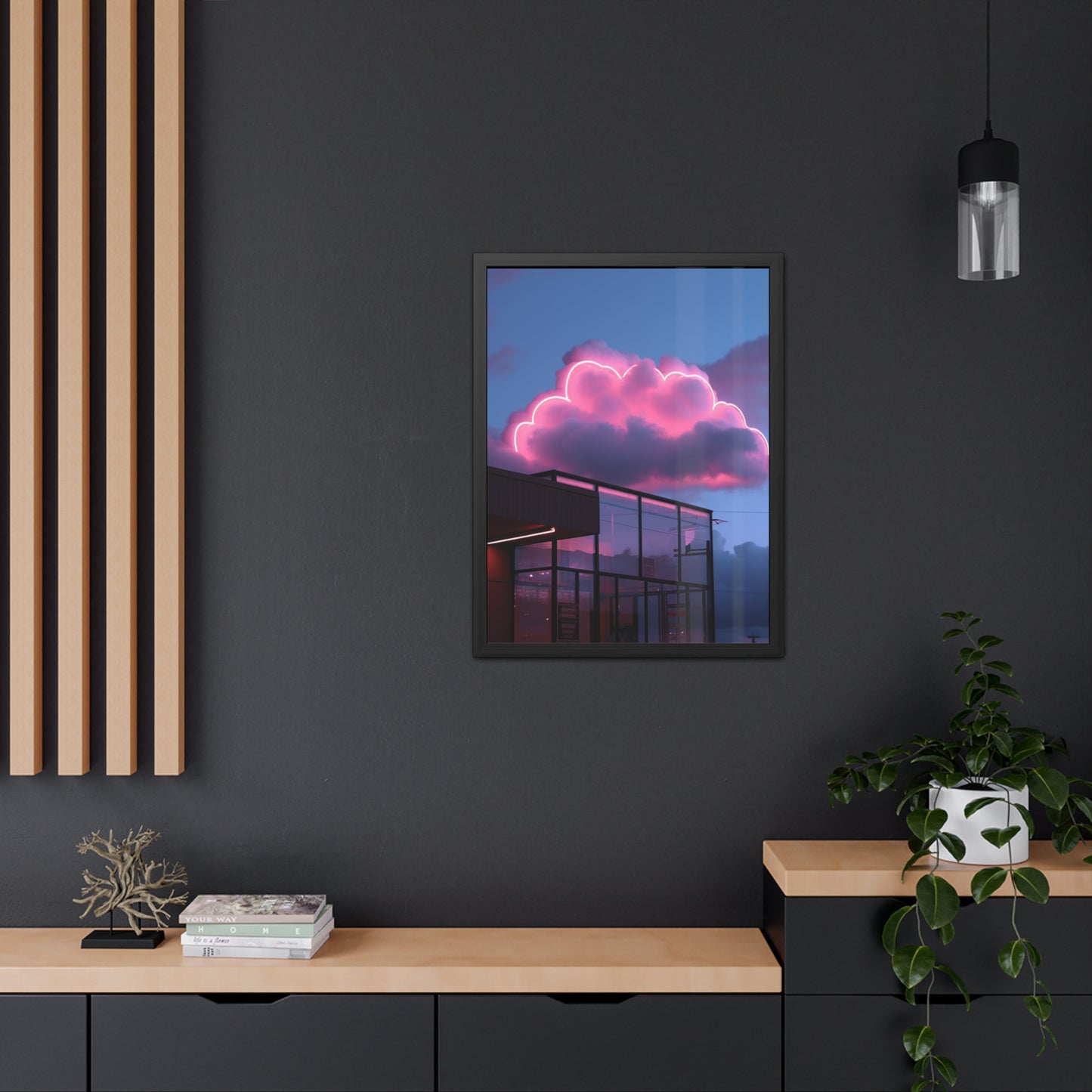 Neon Pink Clouds - Framed Poster Wall. Art