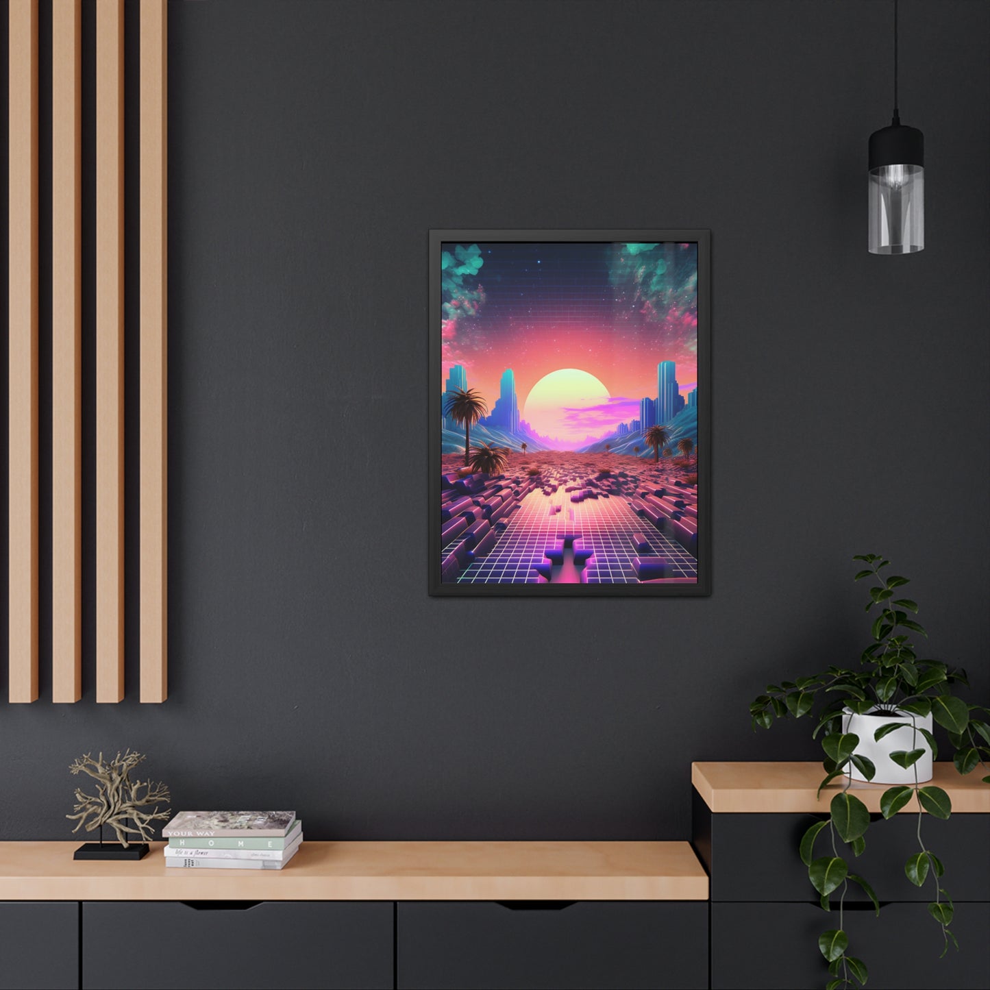 Neon Pixelated Retro Gaming World - Framed Poster