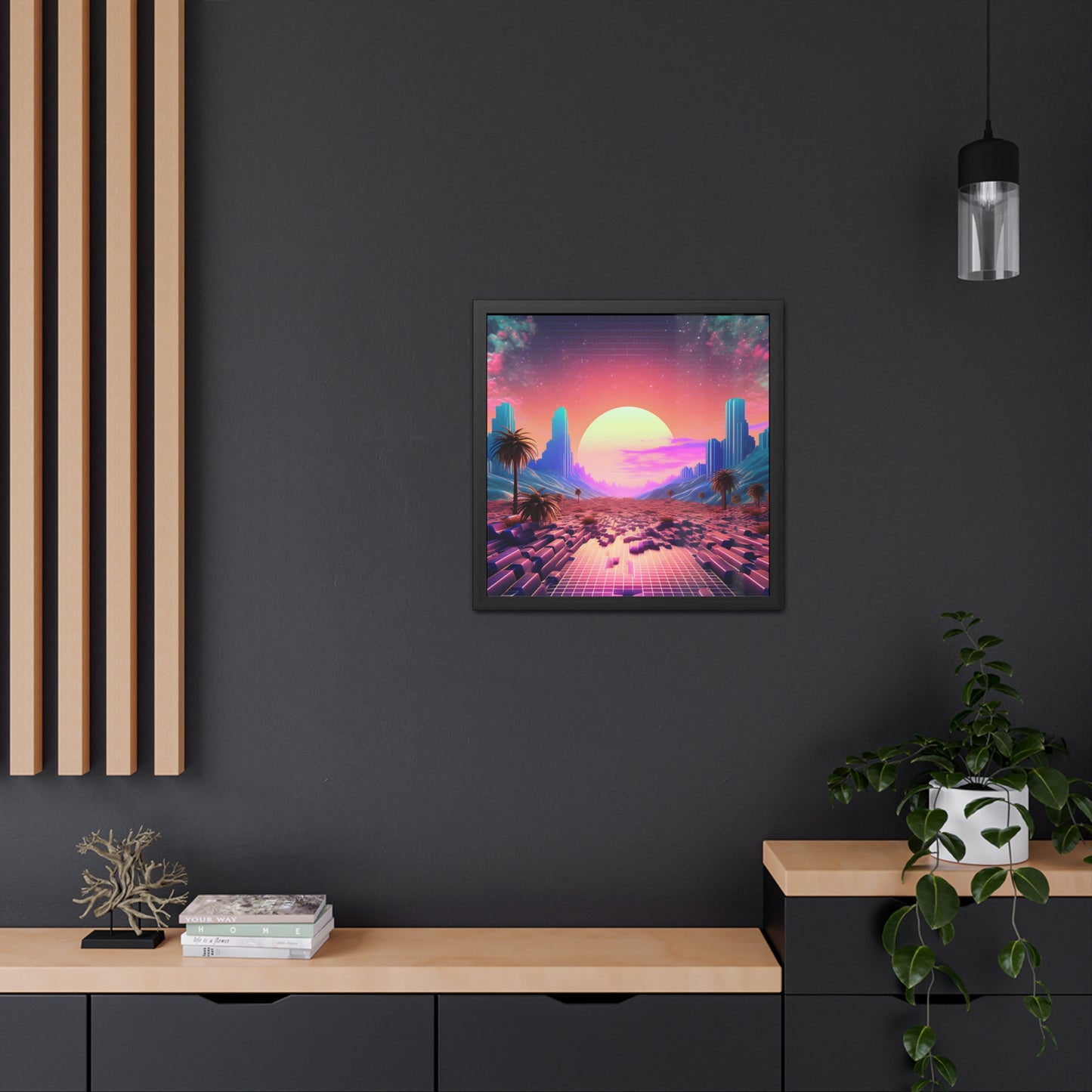 Neon Pixelated Retro Gaming World - Framed Poster