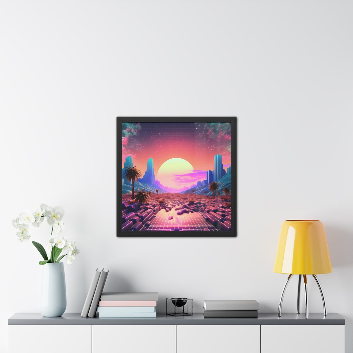 Neon Pixelated Retro Gaming World - Framed Poster