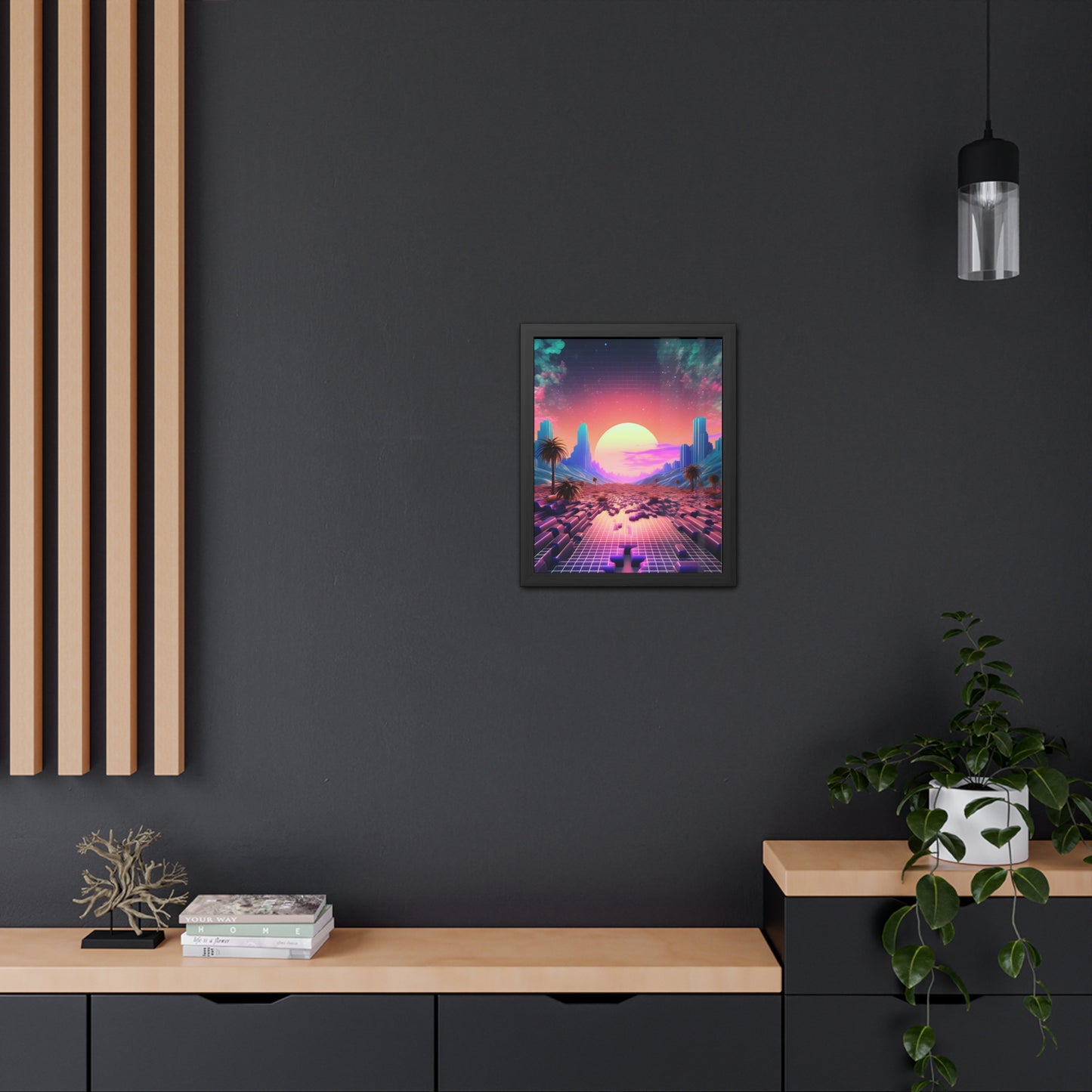 Neon Pixelated Retro Gaming World - Framed Poster
